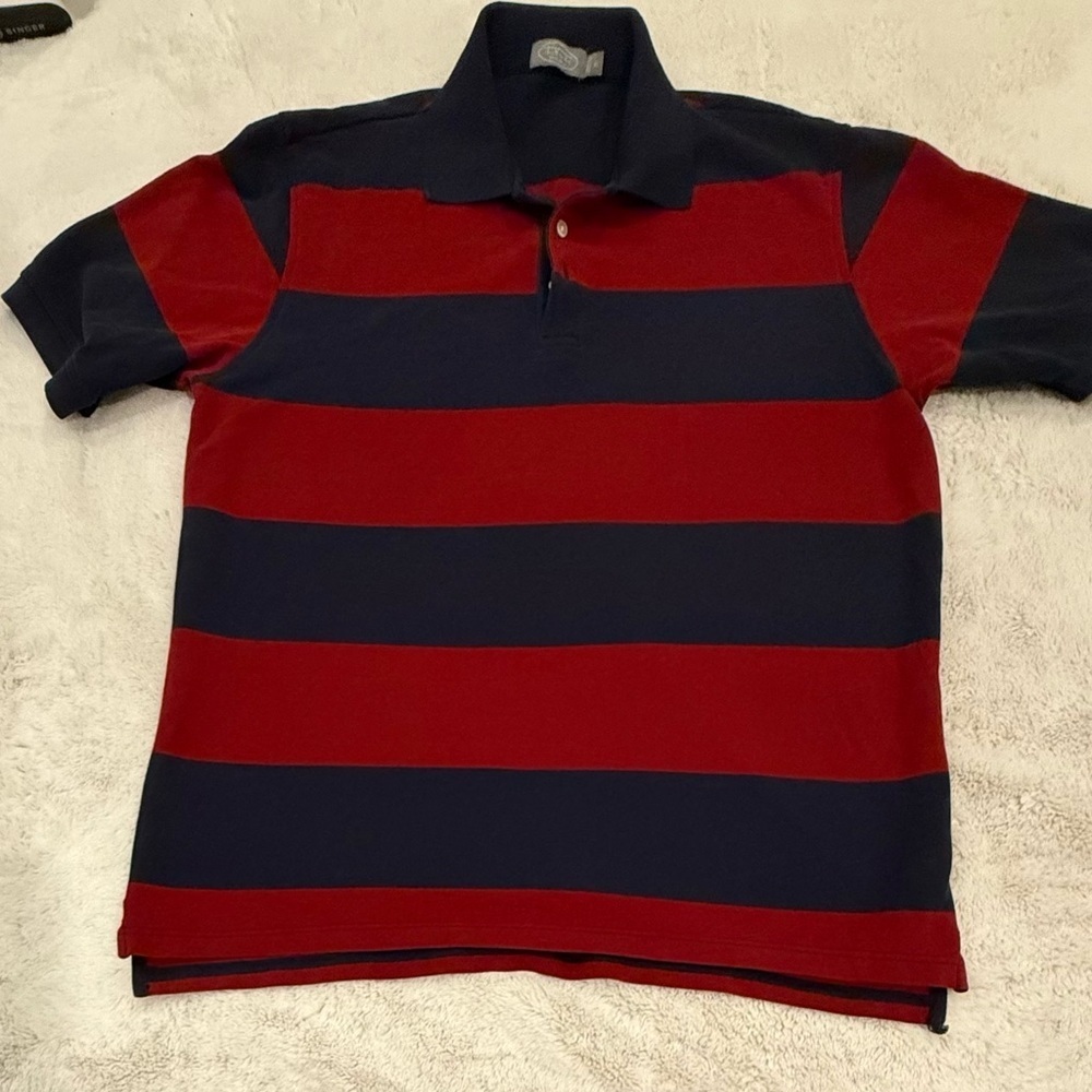 Talbots Men's Polo 100% Cotton Rugby Stripes Red and Blue XL